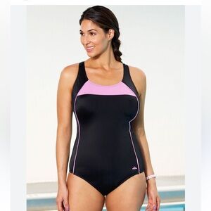 Aquabelle orchid border plus size cross back women’s one piece swimsuit